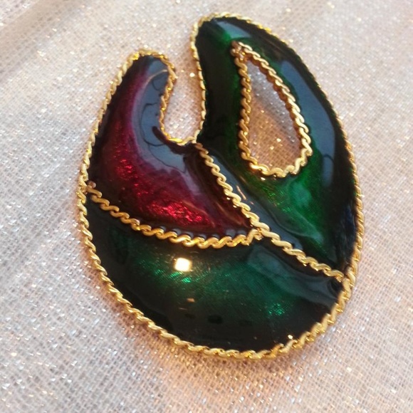 ♥️VINTAGE ARTISAN♥️Gold Plated Enamel Brooch - Picture 1 of 4